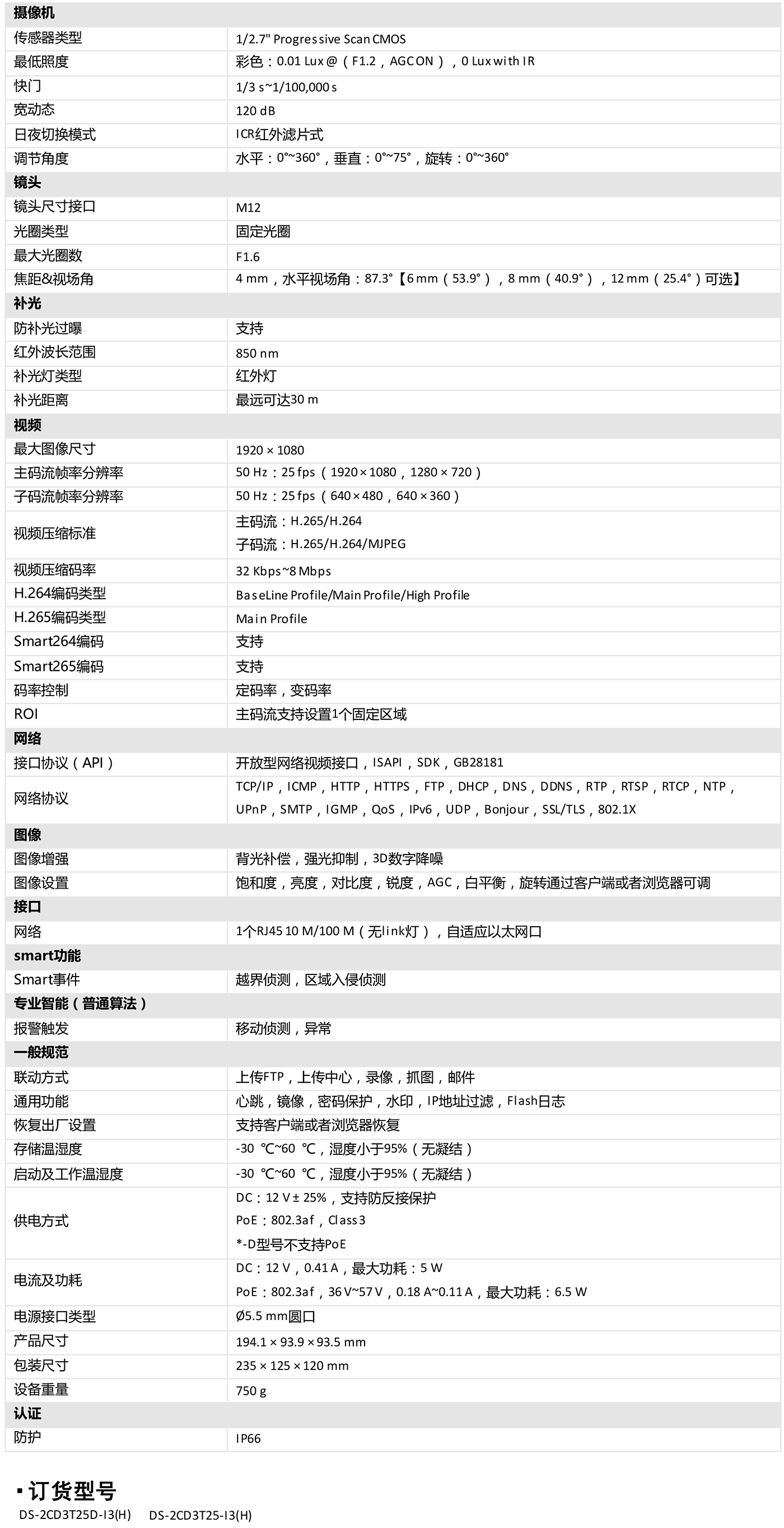 DS-2CD3T25(D)-I3 红外阵列网络摄像机